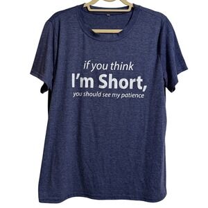 Womens Funny Short Patience Graphic Tee Heather Blue XL Crew Neck Short Sleeve